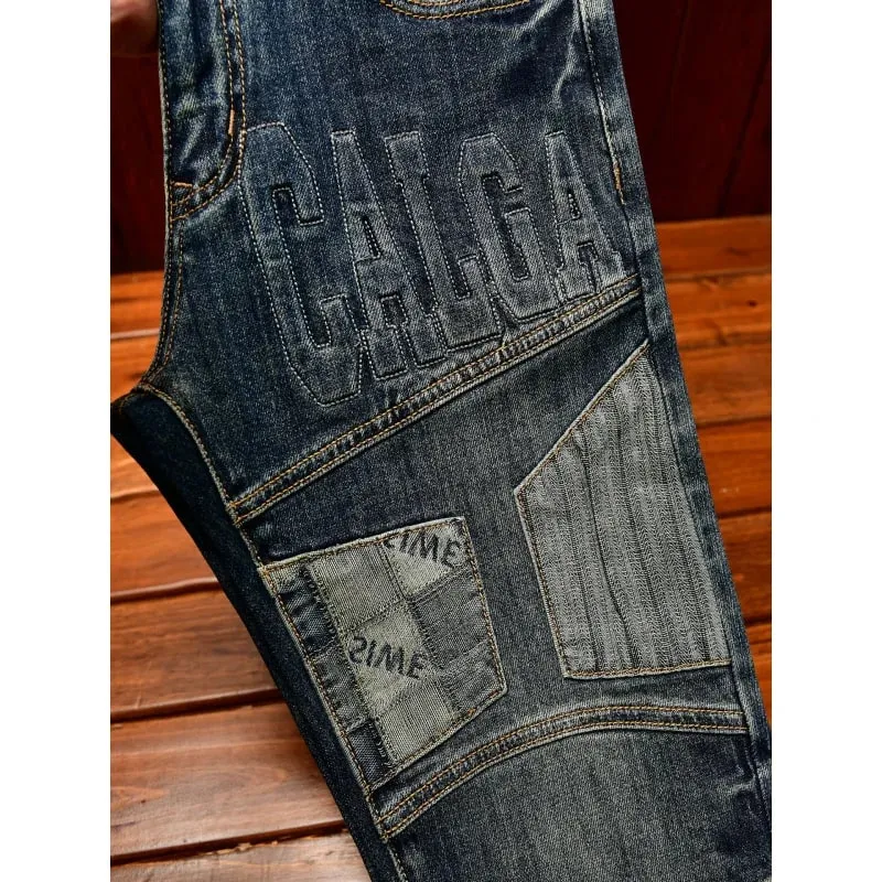 Υψηλό ρετρό τζιν για άνδρες slim fit μικρά πόδια ελαφριά πολυτελή τάση φθινοπωρινό στυλ απλό και casual μακρύ παντελόνι