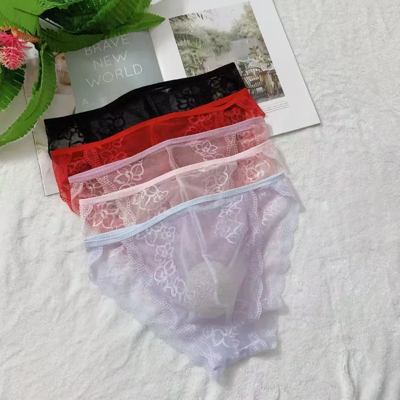 Stretchy Men\'s Lingerie Jockstraps Sheer Pouch Skin,Pink,Black Men Lace Briefs Quick Dry 90 Polyamide 10 Spandex — image 7