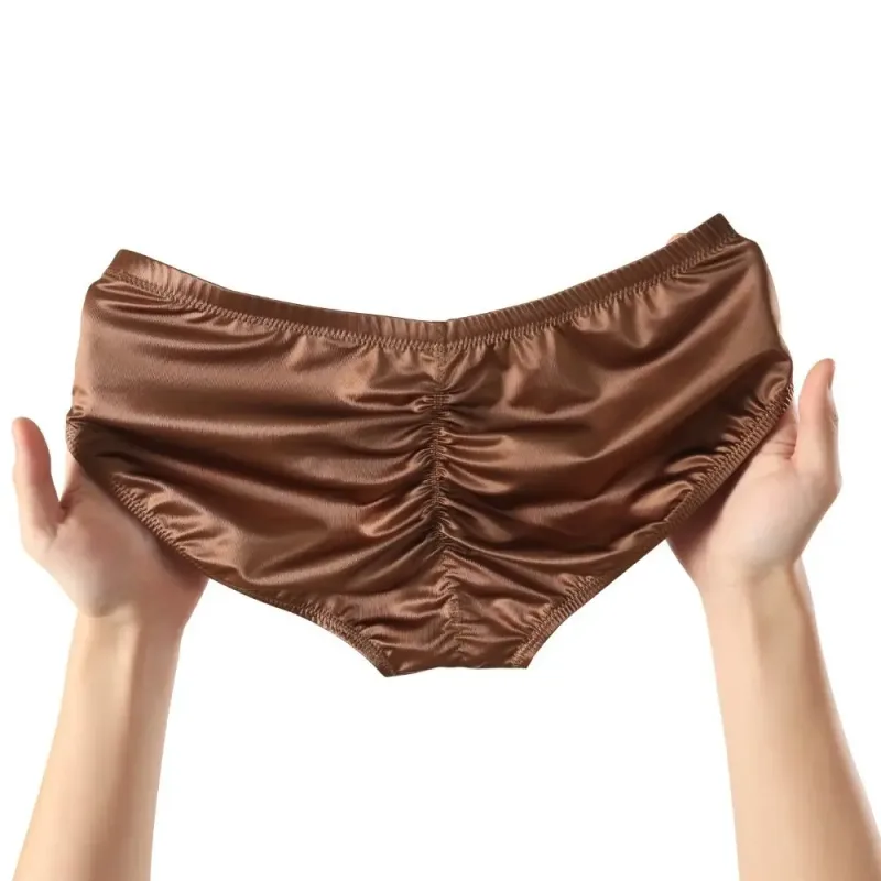 Breathable Low Waist Male Underwear Ice Silk Bulge Pouch Satin Silk Briefs Glossy Shiny Lingerie Men's Triangle Panties Sports