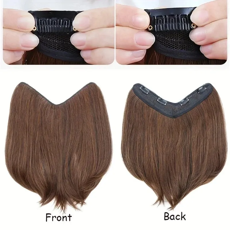 20/30cm Synthetic Short Straight Internal Buckle V-shaped Half Head Hair Extension Invisible Hairpiece for Women — image 5
