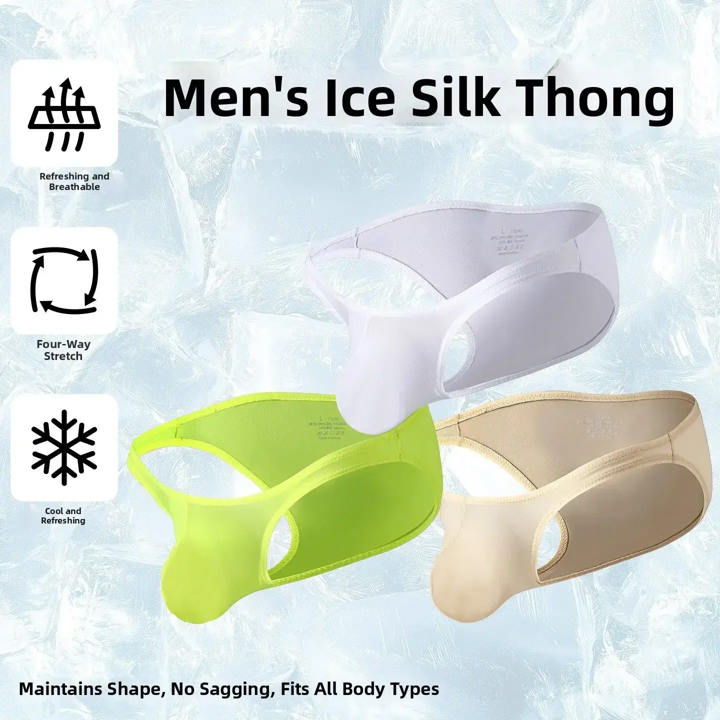 Men's Ice Silk Briefs Sexy Low-Rise U-Pouch Underwear Summer Ultra-Thin Breathable Smooth Panties Quick-Dry Cool Swimming Briefs — image 3