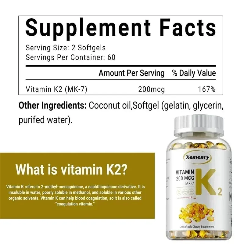 Vitamin K2 MK-7 Supplement - Supports Calcium Absorption Bones Joint Immunity and Heart Health Easy To Swallow