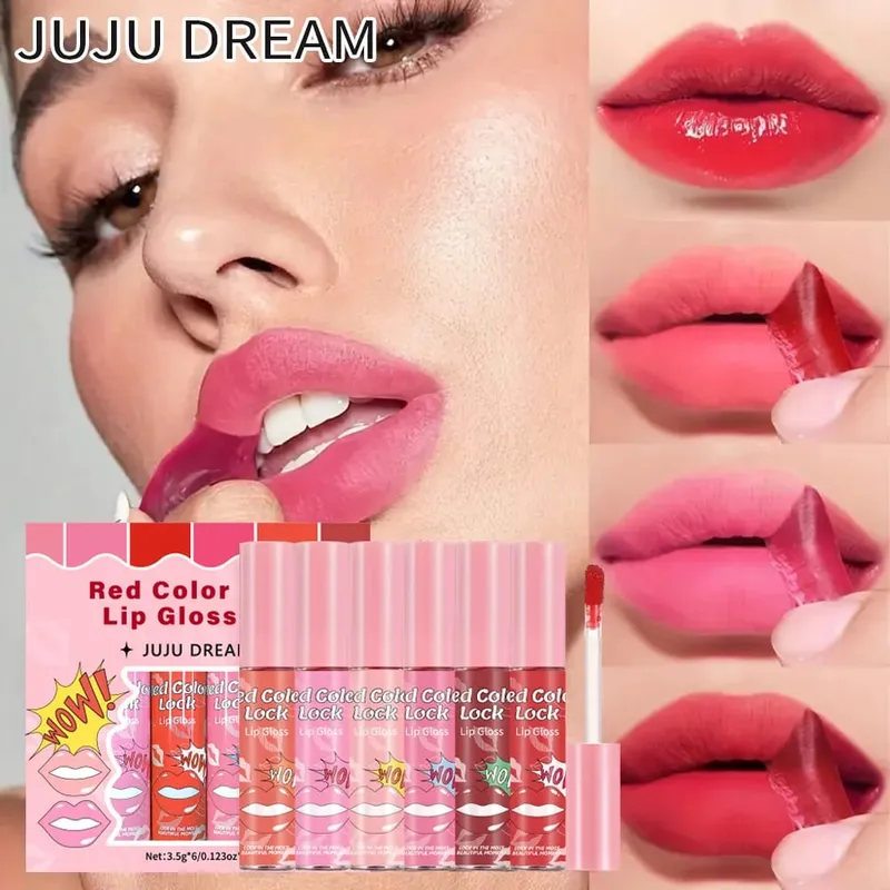 Matte Lip Gloss Color 6-Flavor Set - Λείο μεταξένιο μακράς διαρκείας ανθεκτικό στους λεκέδες από κύπελλο. Κόκκινο καφέ ροζ παλέτα χρωμάτων για καθημερινή — image 2