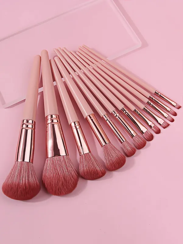 12 Stuks Roze Make-Up Kwasten Set Make Up Concealer Blush Poeder Borstels Oogschaduw Markeerstift Foundation Brush Cosmetische Schoonheid Gereedschap
