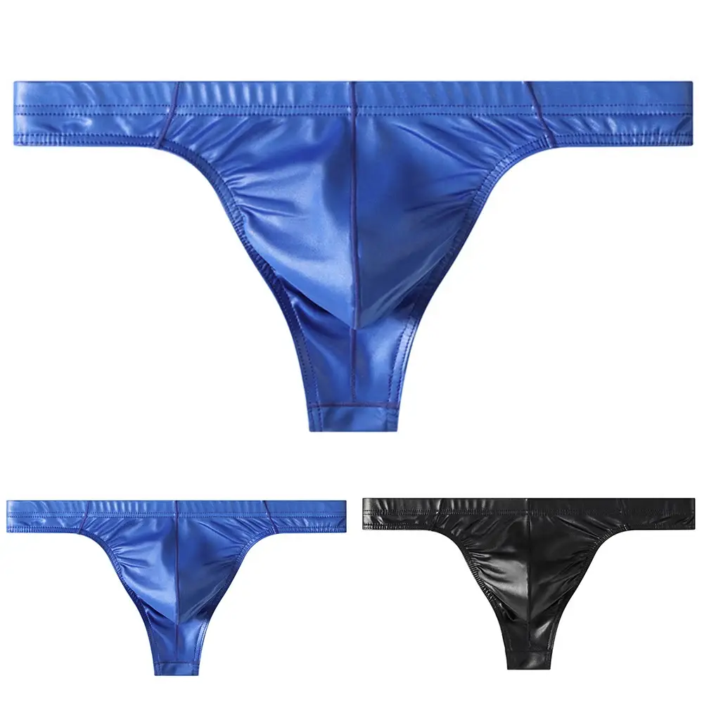 Men G-string Faux Leather Thong Large Pouch 90 Polyester 10 Spandex Low Rise Thong Men Sexy G-string Underwear
