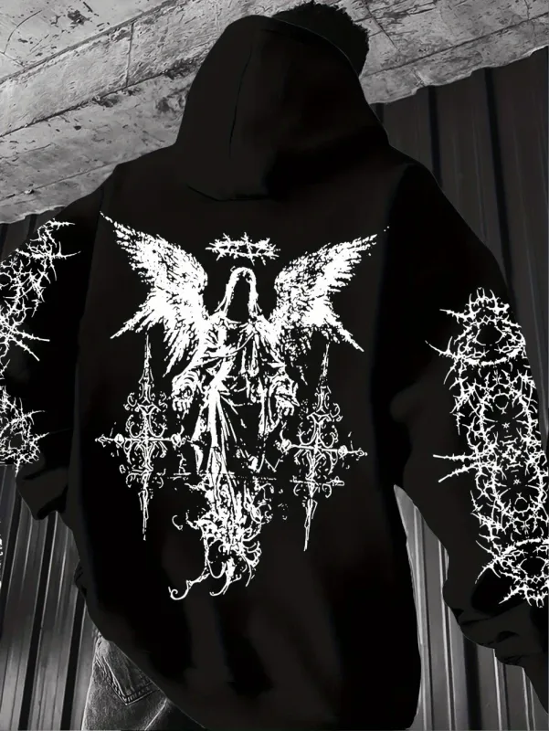 Gotik Tarzı Melek Baskı Hoodies Erkek Kadın Açık Sokak Rahat Spor Trendi Hip-Hop Çift Uzun kollu Sonbahar Kış Kazak