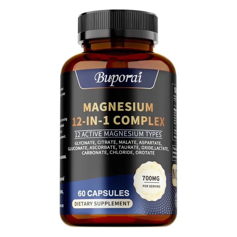 Complex Capsules Magnesium - Συμπλήρωμα για την υγεία των οστών και της καρδιάς Υποστήριξη ύπνου Μυϊκή χαλάρωση Ανακούφιση από στρες και άγχος