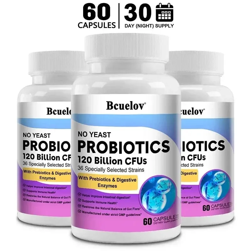 Digestive Health Probiotics 120 Billion CFU Prebiotics & Digestive Enzymes Adult Probiotic Supplement Promotes Gut Health