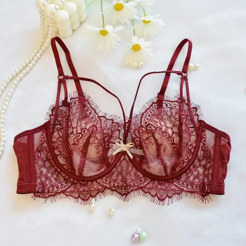 Κορεάτικο Hot Trend Pure Desire Δαντελένιο Σετ σουτιέν Underwire Thin Cup Push Up Μεγάλο Μπούστο Οπτικά Μικρό Anti Droop Εσώρουχα 32-38 Hot