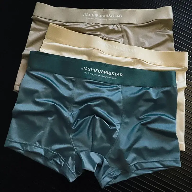 4 Pcs/Lot Breathable Men's Fiber Boxing Briefs, Comfortable Breathable Underwear, Medium Stretch Knit Fabric, Solid Color