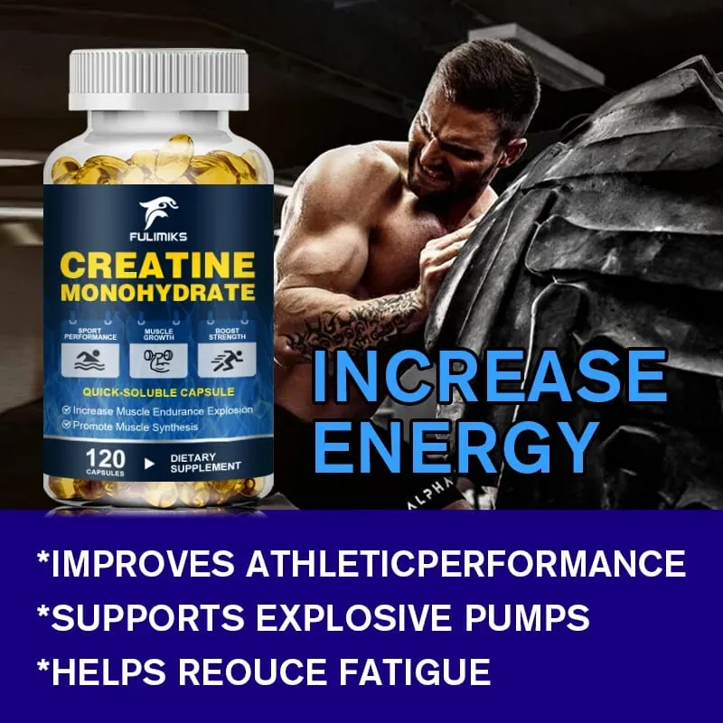 High Potency Creatine Monohydrate Capsules 3000mg Supports Muscle Growth Athletic Performance Energy Levels & Daily Gym