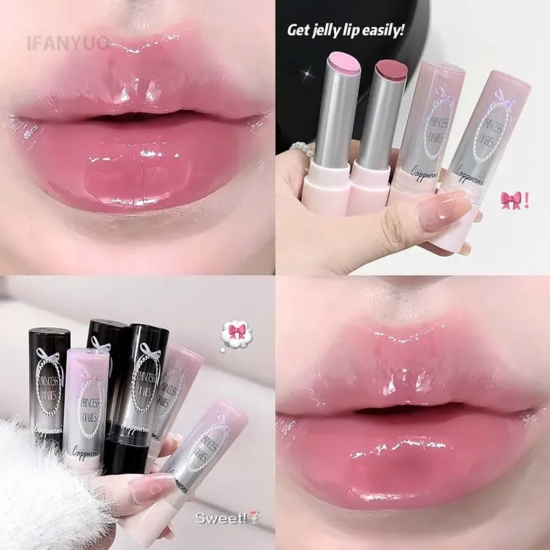 Pink Crystal Mirror Glass Solid Lip Gloss Round Tube Water Light Lipstick Clear Jelly Lip Glaze Nude Brown Moisturizing Lip Tint — image 4