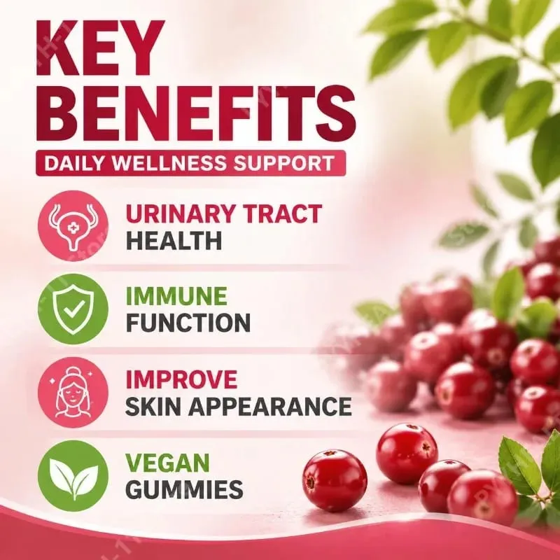 Áfonya-gumik a húgyutak egészségének támogatására C-vitaminnal 40 Mg és E-vitaminnal 2,7 Mg 60 Gummies
