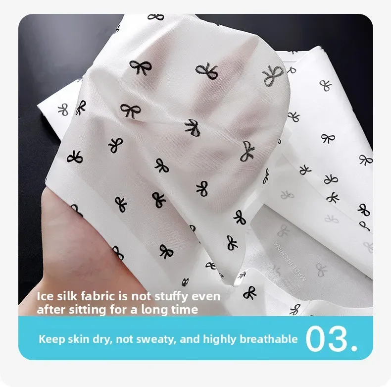 Male Seamless Ice Silk Briefs Cute Heart Bowknot Print 3D Molded Pouch Low Rise Soft Breathable Men Underpants
