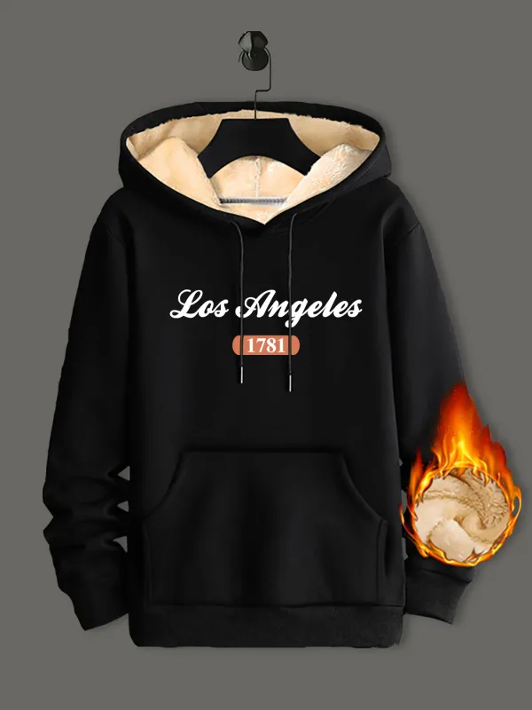 Winter Lamswol Hoodies Dikker Warme Winddichte Sweatshirts Print Capuchon Trui Losse Heren Dames Winter Hoodies Zwart