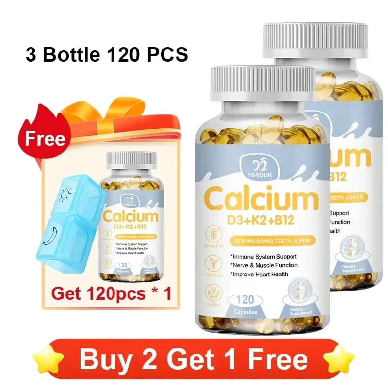 Οι κάψουλες Premium Calcium D3 K2 B12 υποστηρίζουν την απορρόφηση ασβεστίου στα οστά και τα δόντια Υγεία των νεύρων, μυϊκή λειτουργία και ζωτικότητα