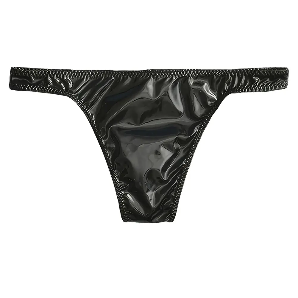1pc Men Glossy Faux Leather Briefs Bulge Pouch Wide Waist Low Rise Underwear Erotic Lingerie Half-exposed Butt Gay Sissy Briefs — image 6