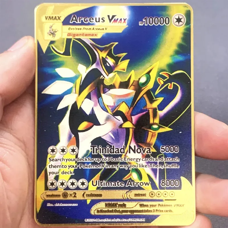 Tiếng Anh Kim Loại Pokemon Thẻ DIY Arceus Mewtwo Charizard Pikachu Sắt Sáng Bóng Pokémon GX Vmax EX Trò Chơi Trẻ Em Bộ Sưu Tập Thẻ Đồ Chơi Quà Tặng