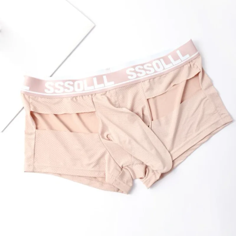 Men Breathable Mesh Boxer Shorts Soft Flat Corner Elephant Nose Trunks Underwear For Daily Wear Classic Letter Print Panties — image 4