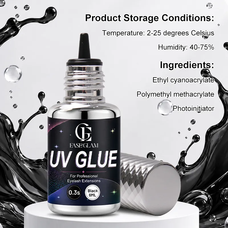 Κόλλα βλεφαρίδων EaseGlam 0.3S UV για προέκταση βλεφαρίδων Χαμηλού ερεθισμού Ισχυρή κόλλα βλεφαρίδων με υπεριώδη ακτινοβολία για μακιγιάζ Μαύρη μωβ κόλλα Led 4 Χρώμα