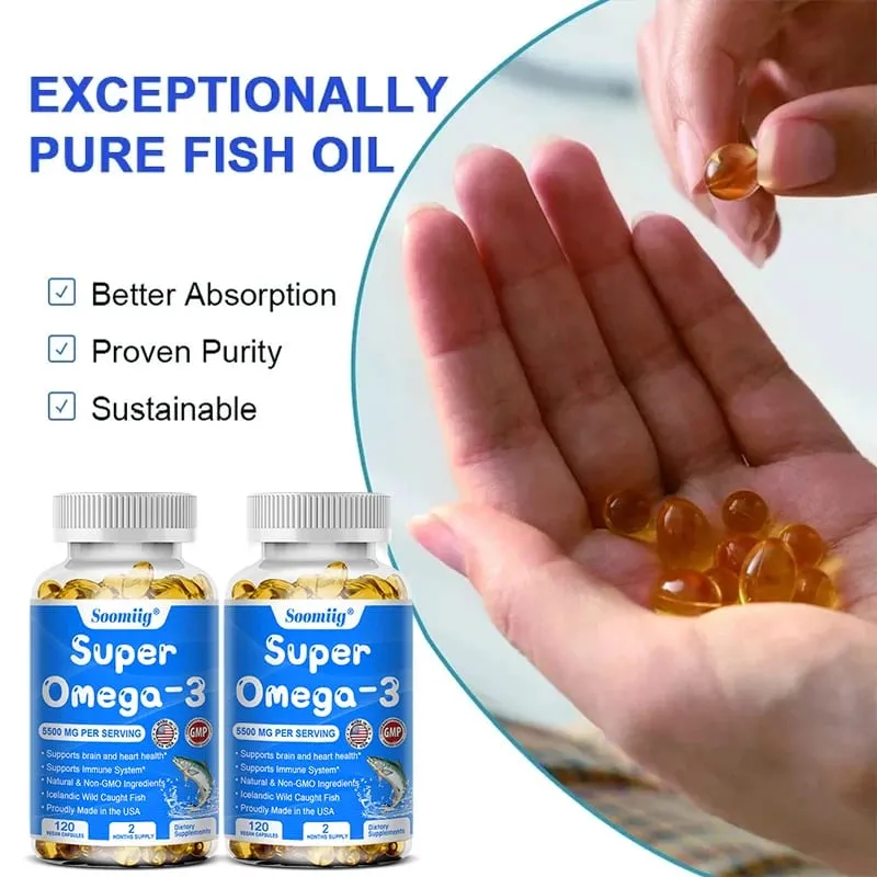 Omega 3 Fish Oil - with DHA & EPA - Supports Brain Nervous System Cardiovascular Skin Health Antioxidant - 120 Capsules