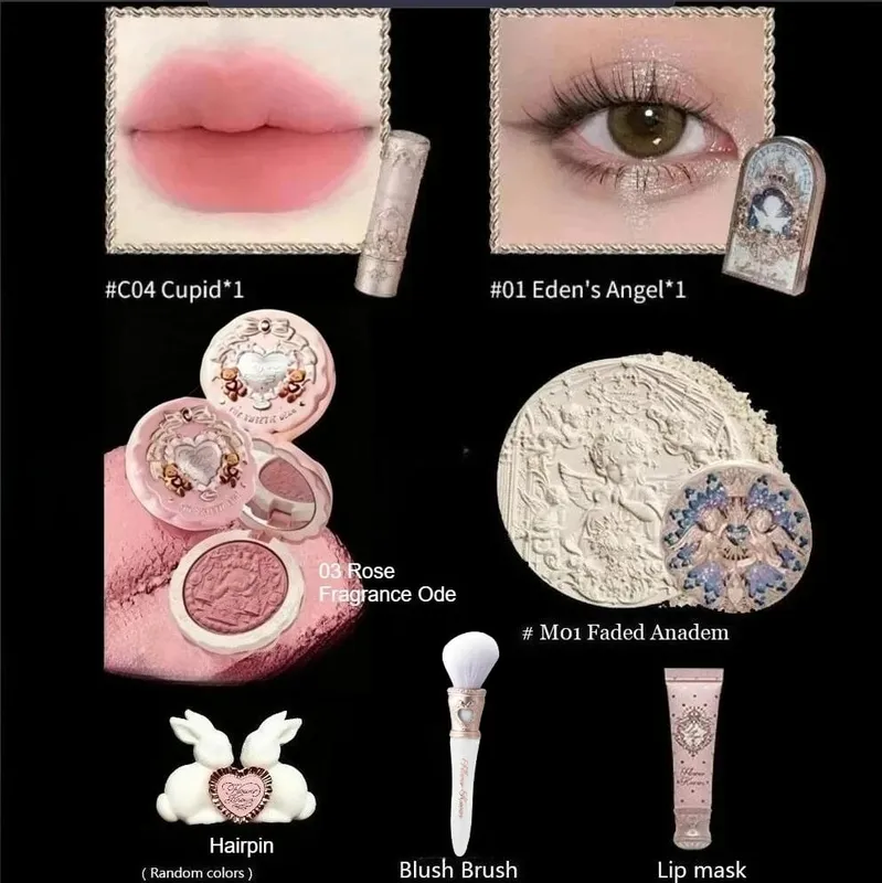 Flower Knows Little Angel Collection קופסת מתנה צללית סומק קרם שפתון מט ערכה מלאה הכל