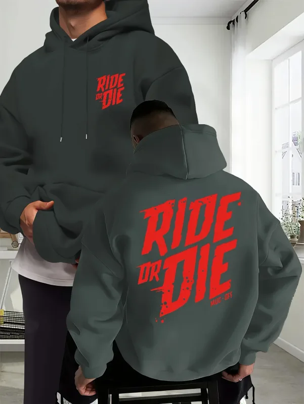 Sweat à capuche de motard pour hommes, surdimensionné, avec lettres graphiques Ride Or Die, imprimé au dos, Streetwear pour moto, automne et hiver