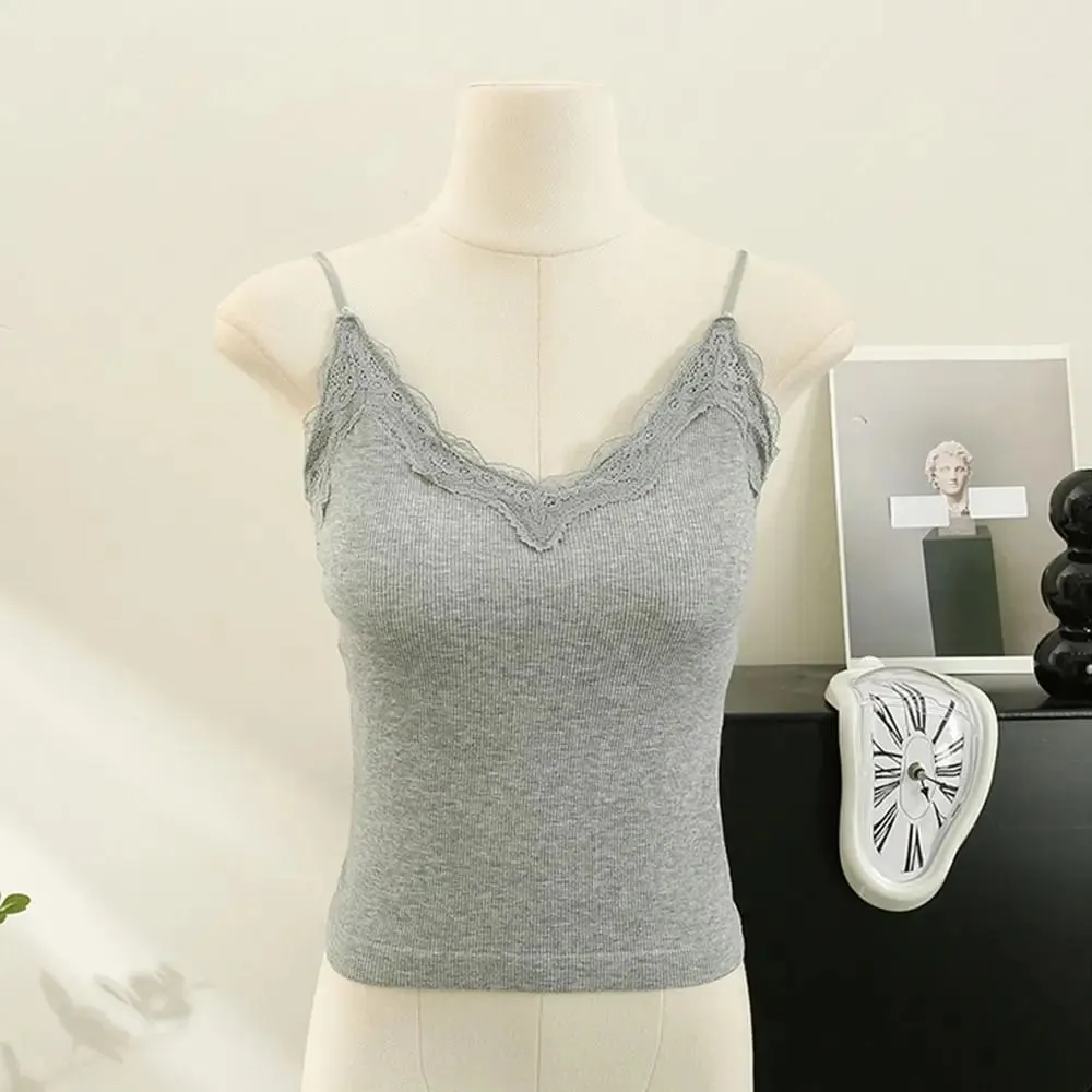 Kényelmes, légáteresztő csipke camisole pántos melltartó, egyszínű vágás felső szexi stílusú, vezeték nélküli nyári felső — image 11