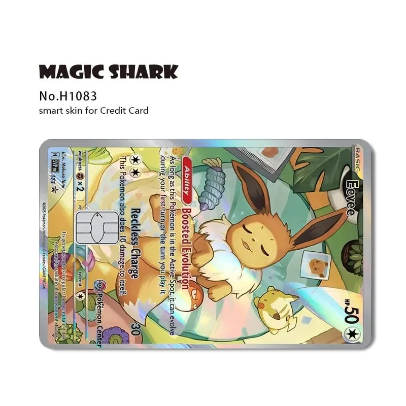 Magic Shark Mew Charizard EX Eevee Gengar Pikachu TCG Αυτοκόλλητο με ολογραφικό δέρμα λέιζερ για τραπεζική πιστωτική κάρτα