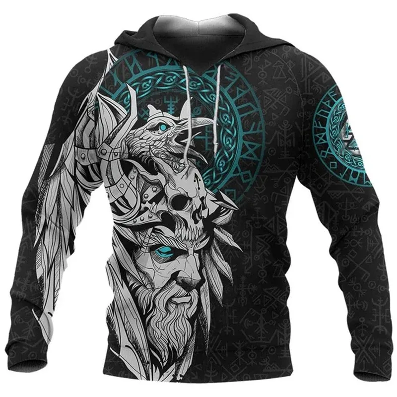 Sweat à capuche pour hommes, motif de tatouage d'aigle Vikings imprimé en 3D, mode décontractée, Harajuku Hip Hop, automne et hiver, surdimensionné, 2024