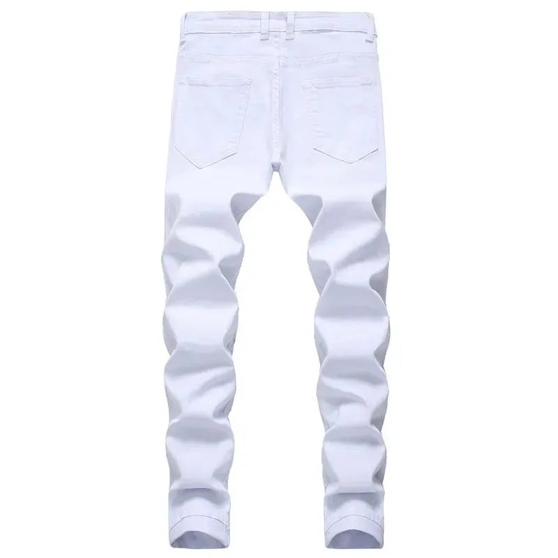2025-ös Hole Farmer nadrágok Férfi Tide márka Ruined Hole Farmer Solid Slim All match High Street Hip Hop Nadrág Piros Fehér Nagy méret — image 4