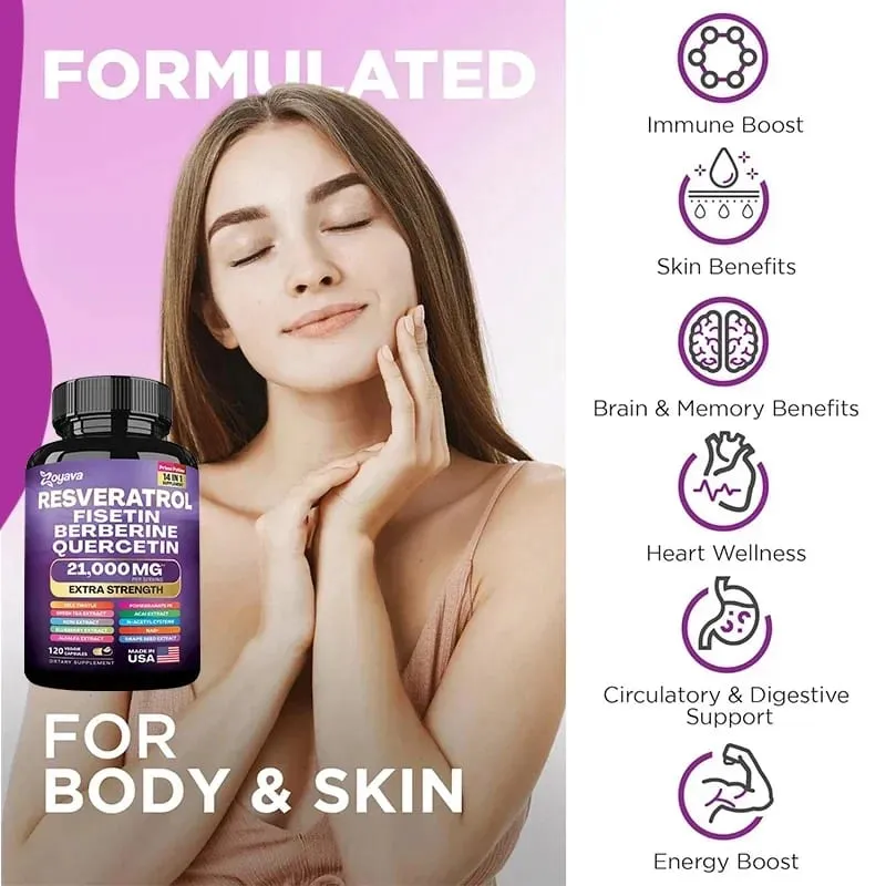 Resveratrol Extract Capsules - Benefits Immunity Antioxidants Cardiovascular Health Promotes Smooth Skin