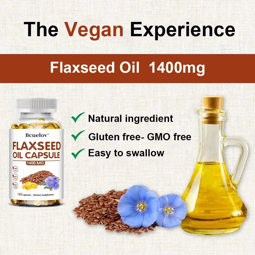 Flaxseed Oil + OMEGA-3 Capsules - Good for Heart Brain Eyes Joints Bone Health and Enhances Immunity 120 Capsules