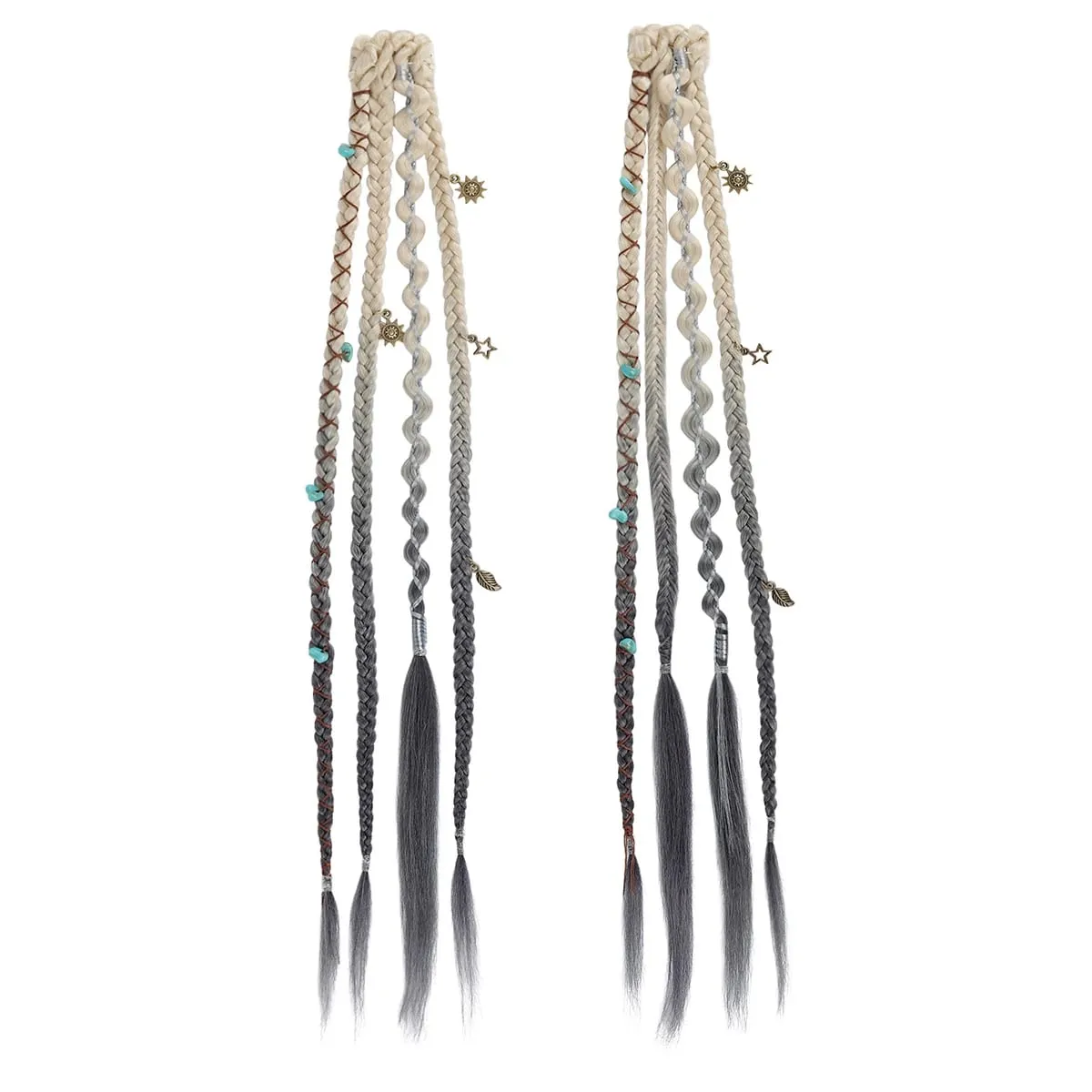 Boho Ombre Μπορντό πλεκτό Extensions Ponytail Hair Extensions Συνθετικές πλεξούδες με Bohemian Viking Hair Pieces for Women Carnival Party — image 11