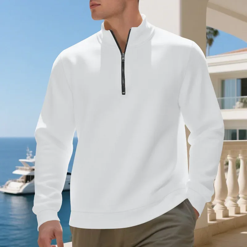 Pull polaire à manches longues et col montant pour homme, pull ample et confortable, décontracté et confortable, avec fermeture éclair, automne et hiver — image 8