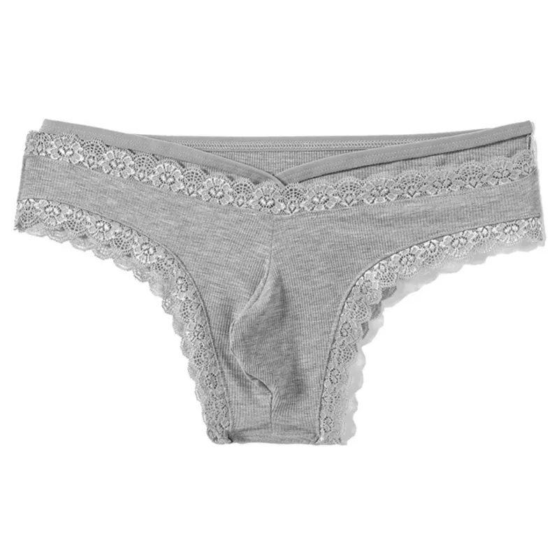 Men Lace Rrim Sissy Gay Seamless Briefs Underwear Mid Waist Bulge Pouch Lingerie Solid Men's Lace Edge Lingerie — image 6