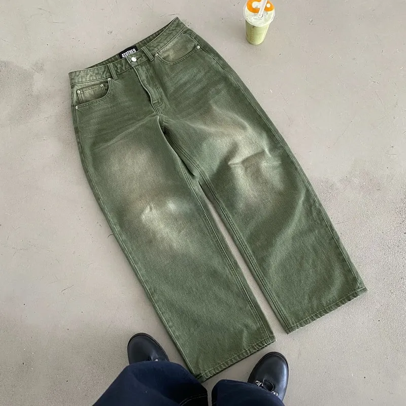 Y2K Retro Matcha Τζιν Τζιν Πλυμένο Μπιλιάρδο Κεντημένο Τζιν Παντελόνι Λονδίνο Μόδα Νέας Υόρκης Streetwear Unisex φαρδύ τζιν — image 2