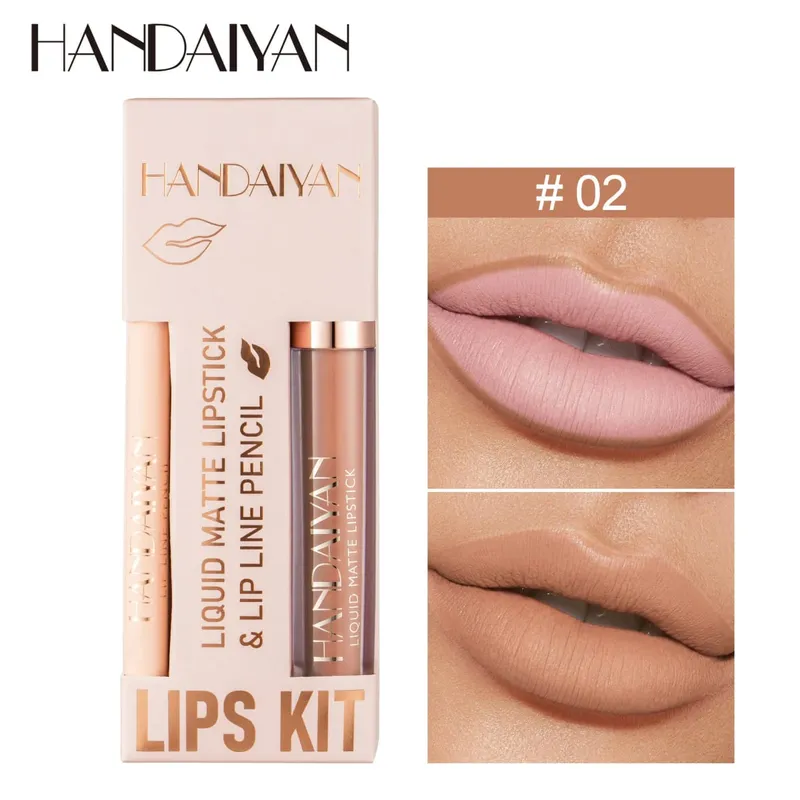 Pambabaeng 2-in-1 Lipstick Set na may Lip Liner Waterproof Long-lasting Korean Makeup Matte Finish Cosmetics Kit Libreng Pagpapadala