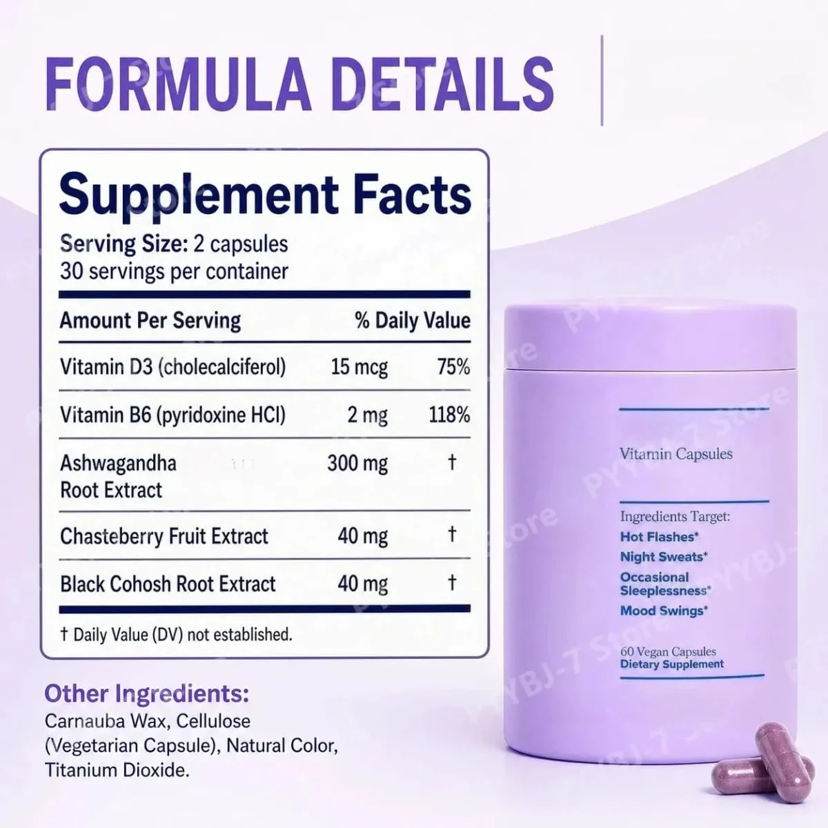 Women Complex Vitamins for Menopause with Vitamin D3 B6 Helps Relieve Night Sweats Mood Swings Health Food Supplement 60 Pieces — image 5