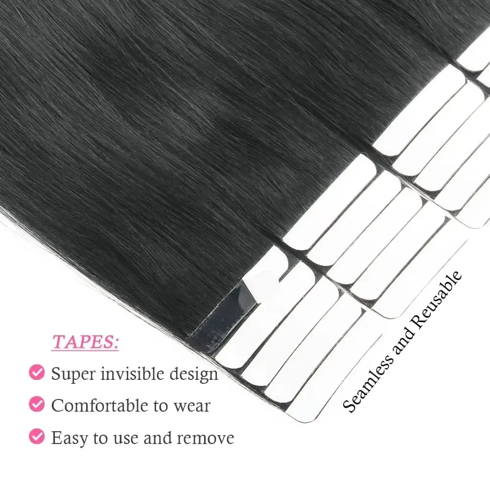 26 ιντσών Tape In Hair Extensions 100% Human Hair Adhesive Replaceable Seamless Skin Weft Tape 20/40pcs Ίσια μαλλιά για γυναίκες