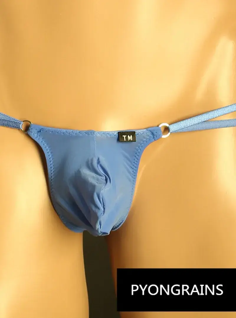남자 조정 가능한 금속 O-링 더블 얇은 스트랩 비키니 팬티 낮은 상승 부드러운 얼음 실크 3D U 볼록한 주머니 섹시한 남성 속옷 — image 5