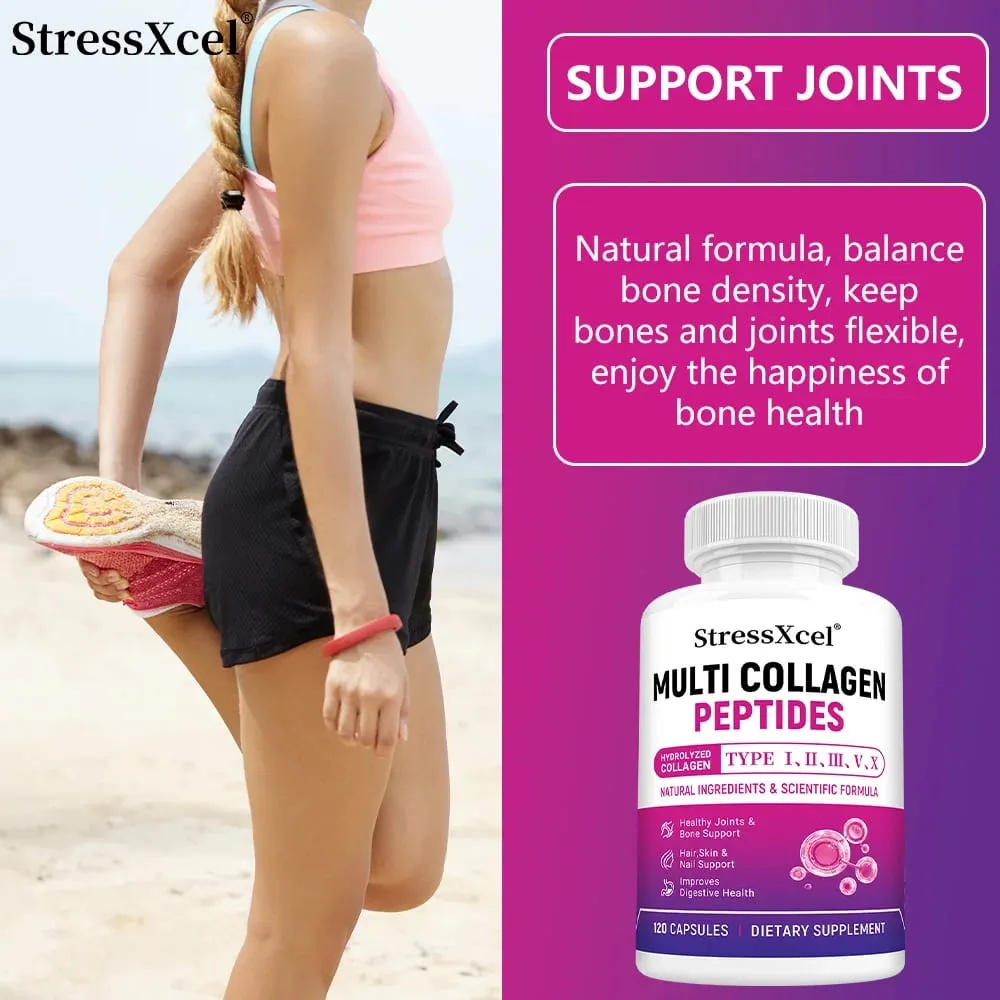 Multi Collagen Peptides Capsules Type I II III V X Biotin Anti-Aging Skin Hair Nails Joints Gut & Immunity Support