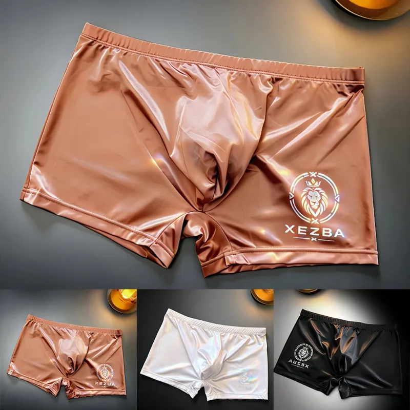Men Glossy Ice Silk Boxer Shorts Briefs U-shape Pouch Underwear Home Sleep Trunk Men's Glossy Satin Ice Silk Long Leg Boxer — image 10