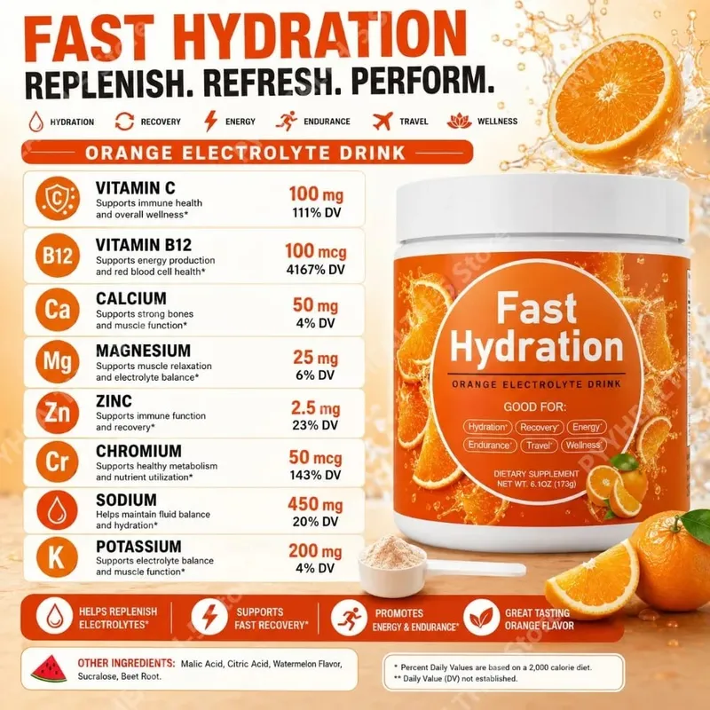 Watermelon Electrolyte Drink Powder with Sodium Potassium Magnesium Calcium Vitamin C B12 30 Servings Daily Hydration Support — image 5