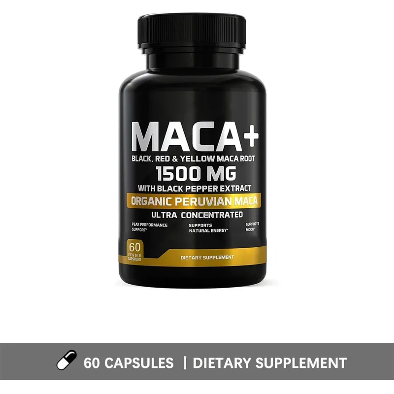 Βιολογικές κάψουλες Maca Root Powder 1500mg με Μαύρο+Κόκκινο+Κίτρινο Περουβιανό συμπλήρωμα ρίζας Maca για άνδρες και γυναίκες - Vegan χάπια