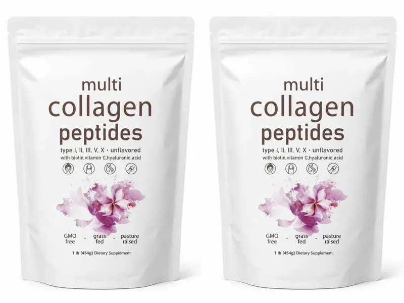 Multi Collagen Peptides Powder 454g Unflavored Collagen Blend with Vitamin C Biotin Hyaluronic Acid Skin Hair Nails Support