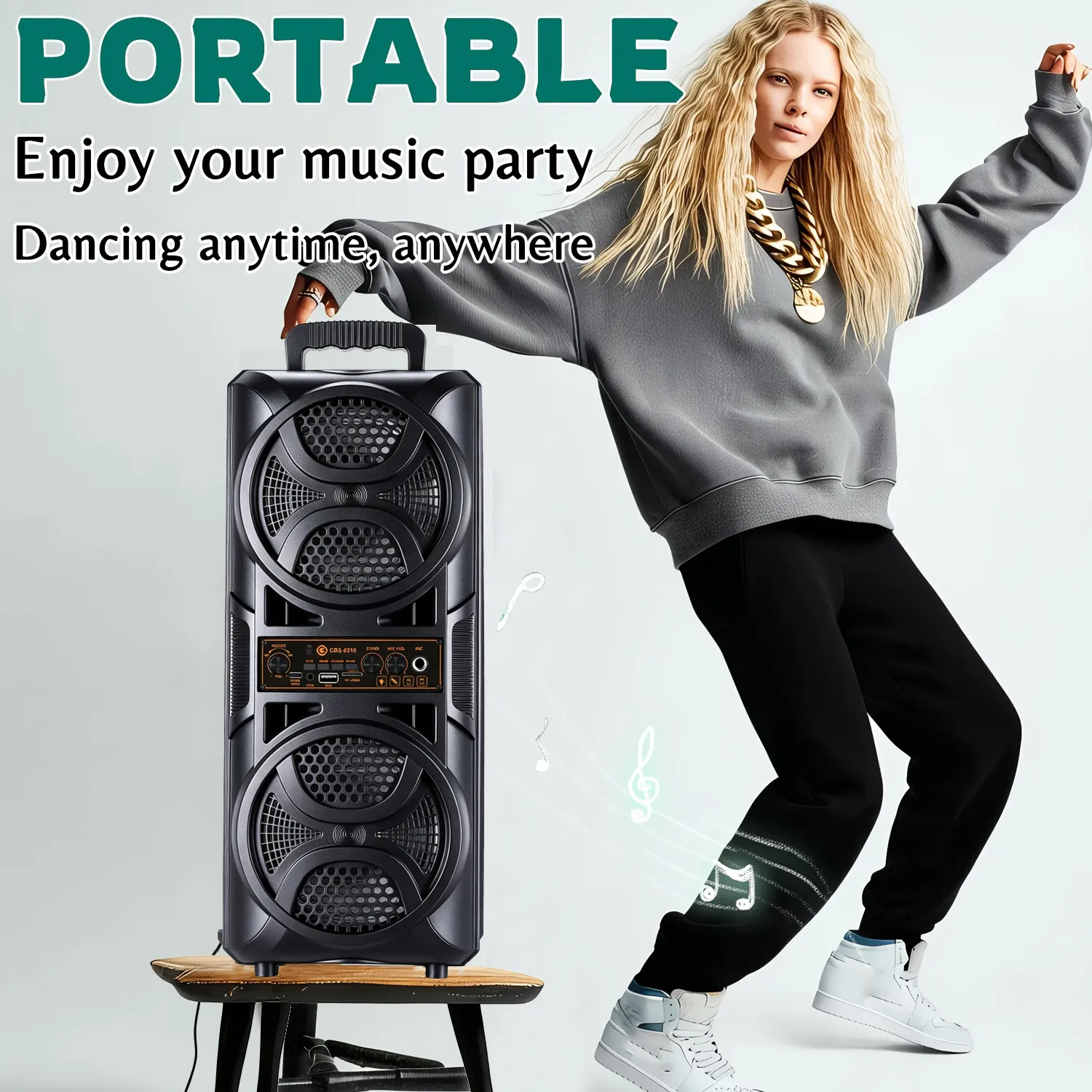 Φορητό Bluetooth Party Box Speaker Dual Subwoofer 6,5 ιντσών Heavy Bass Boombox με ενσύρματο μικρόφωνο υποστήριξη 6,35mm Mic AUX TF Radio USB FM Radio για υπαίθριο κάμπινγκ στο σπίτι Karaoke Party