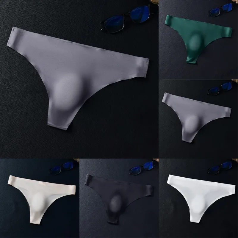 Men Seamless Ice Silk G-String Underwear 3D Bulge Pouch Low-rise T-Back Thongs Low Rise Men Bikini Briefs U Pouch Lingerie — image 8