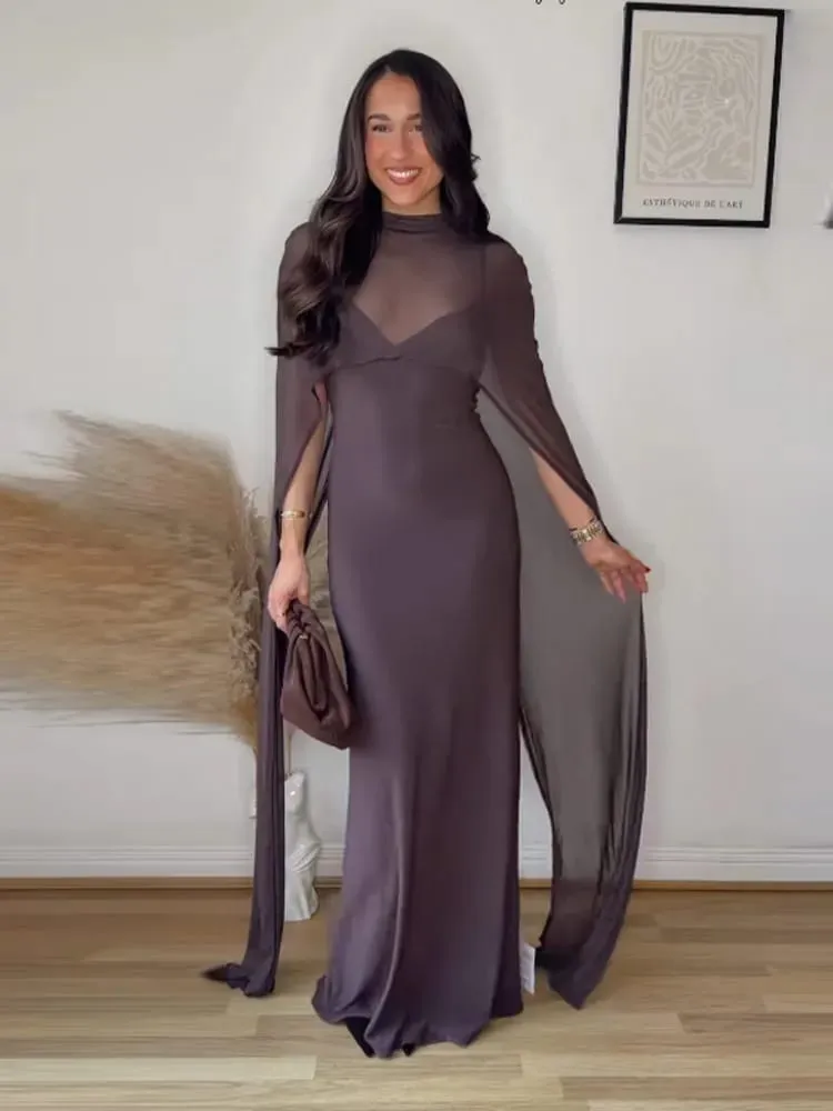 שמלות ערב נשים שקוף קייפ אלגנטי Slim צווארון V ללא גב ללא גב ללא שרוולים שמלת חבילת ירך לאישה 2026 Lady Party Vestidos