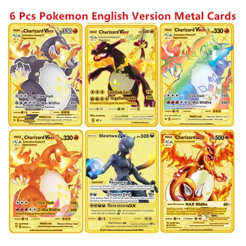 Αγγλική έκδοση Pokemon Metal Card Anime Figure Pikachu Charizard Mewtwo Battle Trading Game Collection Cards Model Toy Gifts
